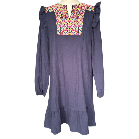 Kirundo |‎ Women’s Embroidered Boho Navy Long Sleeve Mini Dress NWT Size Small - Picture 2 of 9